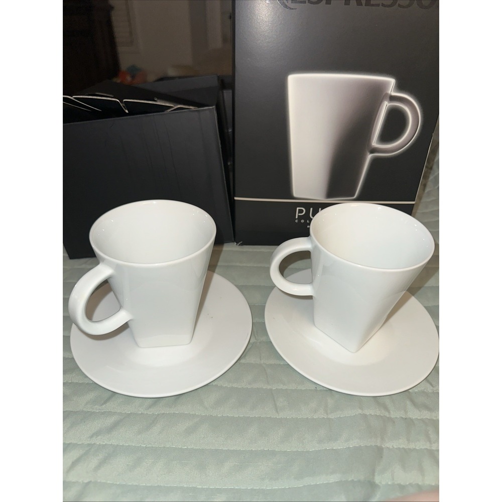 NESPRESSO PURE 2 Sets (4x Mugs 4x Saucers Total) Brand New Discontinued RARE NIB